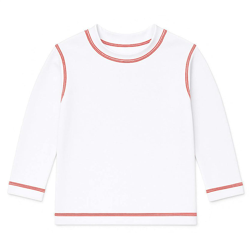 White Long Sleeve Rashguard With Red Stitching