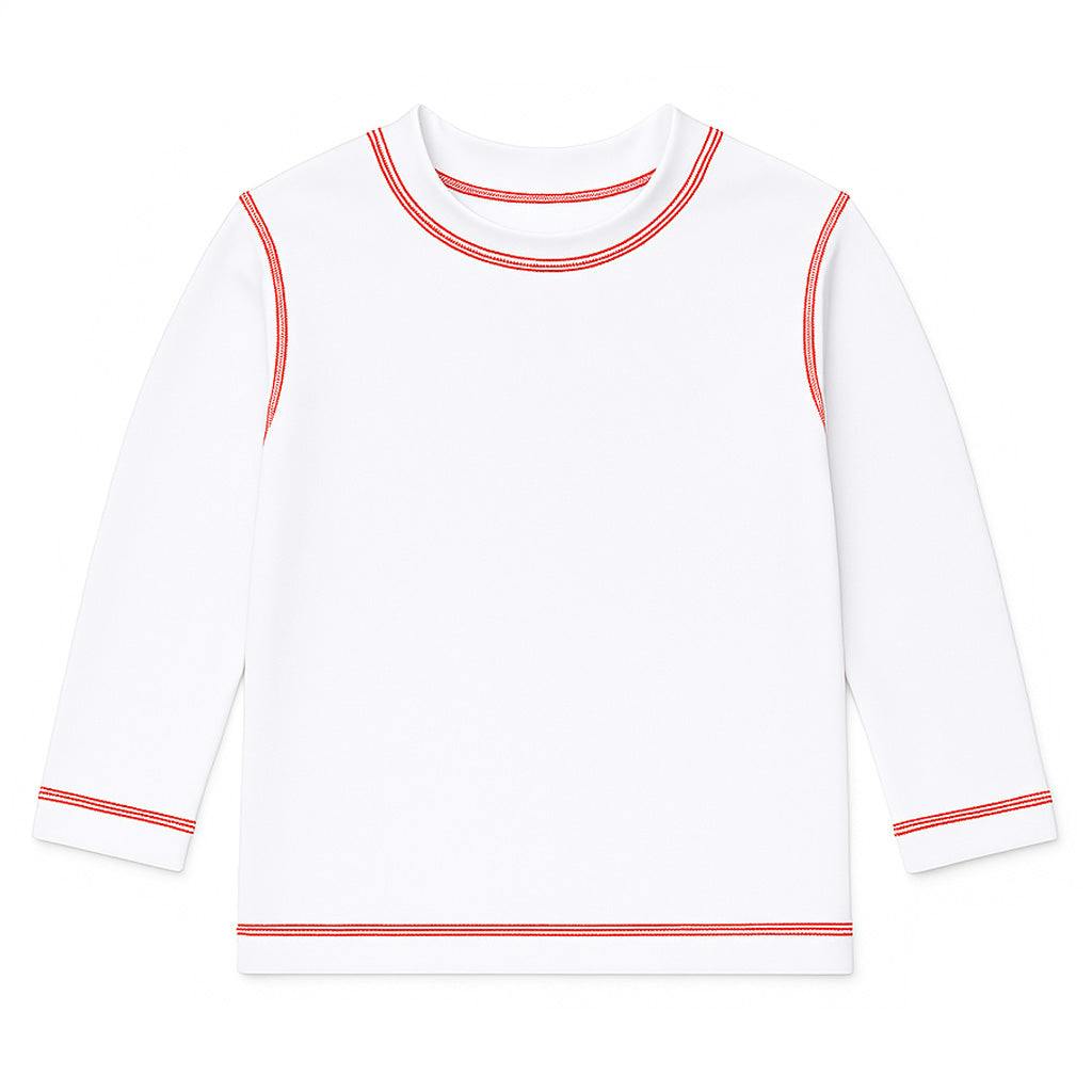White Long Sleeve Rashguard With Red Stitching
