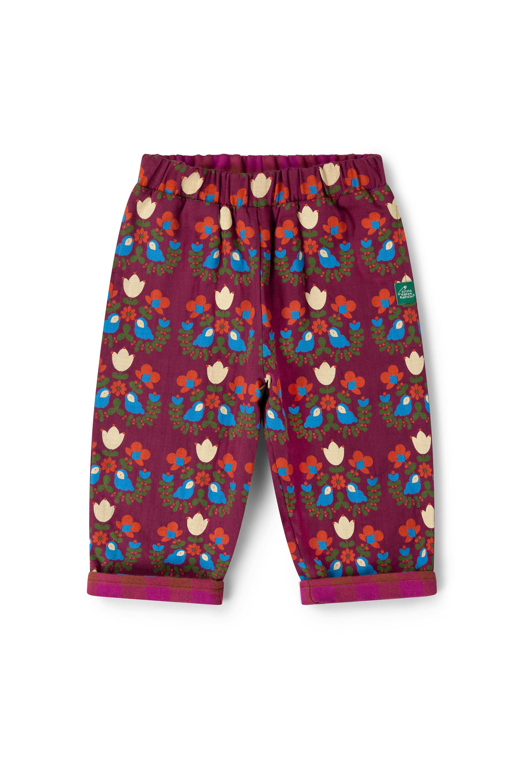 Folk Birds Reversible Pull On Trousers, Purple