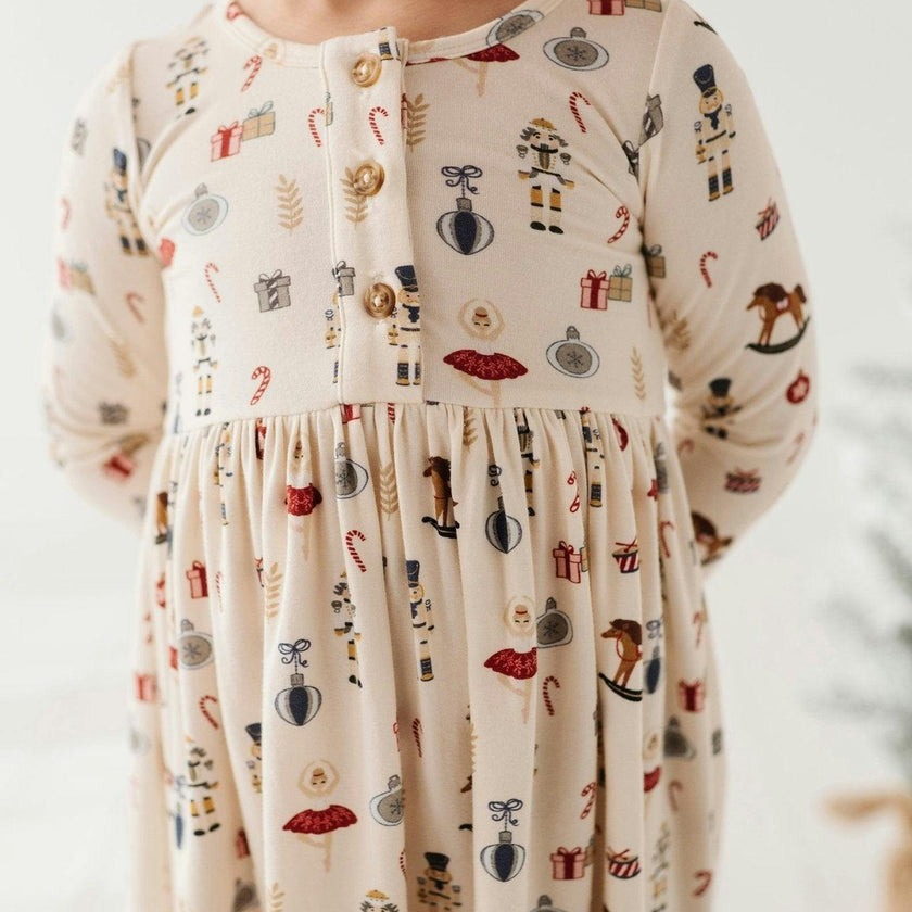 Long Sleeve Henley Dress Christmas Dogs