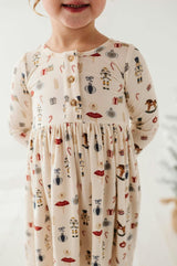 Long Sleeve Henley Dress Christmas Dogs