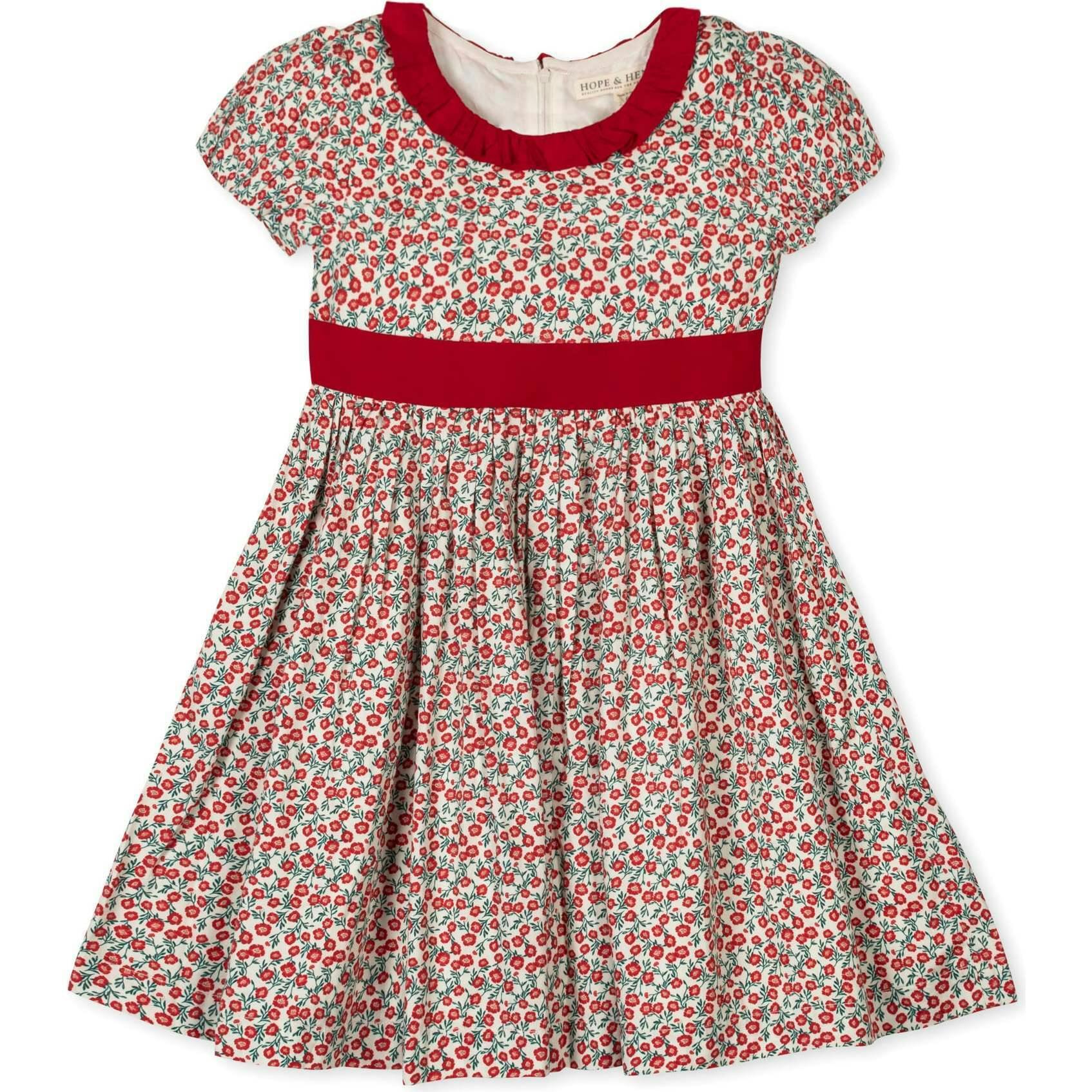 Organic Puff Sleeve Ruffle Collar Sateen Dress, Red