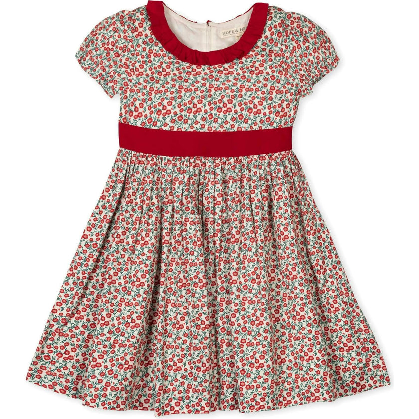 Baby Organic Puff Sleeve Ruffle Collar Sateen Dress, Red