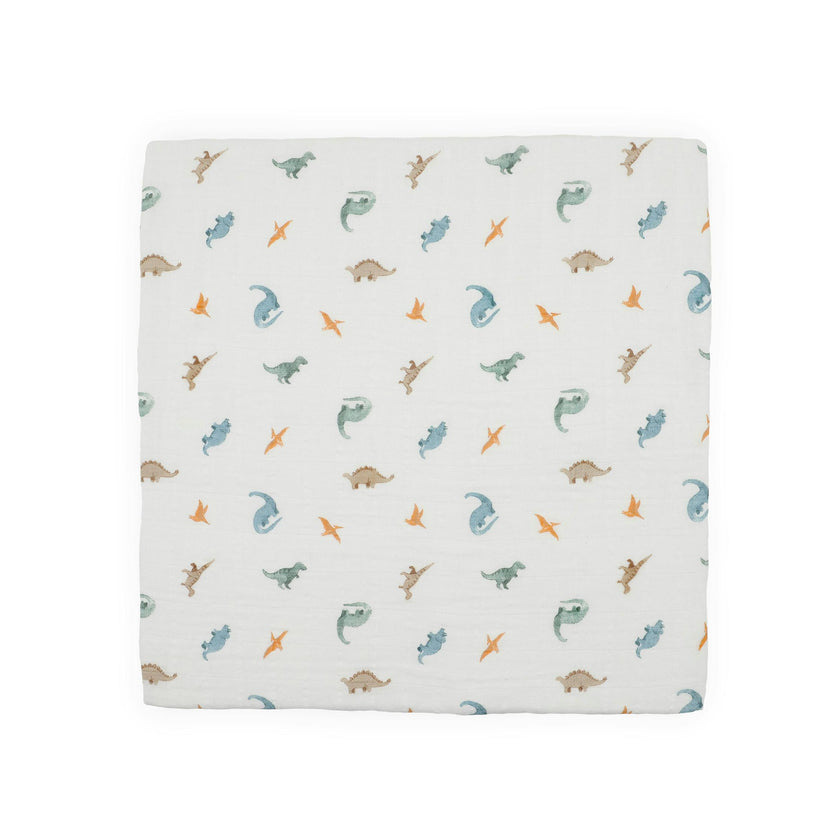 Organic Cotton Muslin Swaddle Blanket - Little Dino