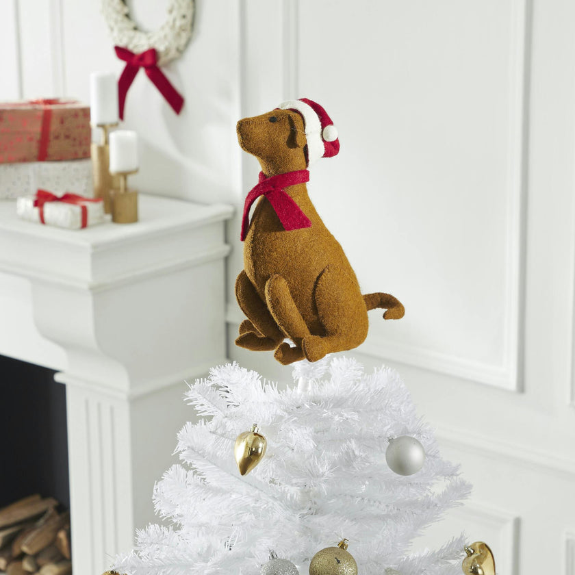 Brown Lab Santa Hat Christmas Tree Topper Hand Felted Wool
