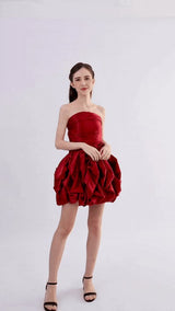 Burgundy Belblossom Strapless Satin Dress
