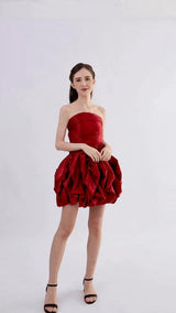 Burgundy Belblossom Strapless Satin Dress