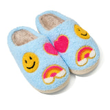 Tweens Plush Slippers in Sky Blue with Emojis