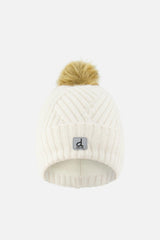 Winter Knit Hat with Pompom Off-White
