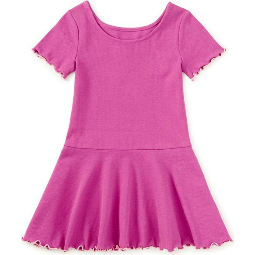 Ruffle Skater Ribbed Dress, Purple