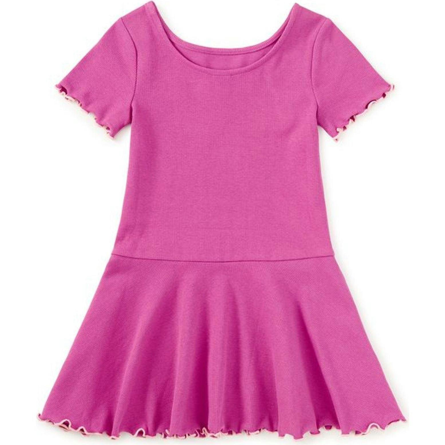 Ruffle Skater Ribbed Dress, Purple