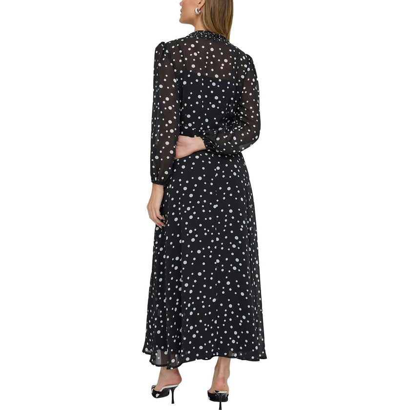 Margot Ruffle Neck Spot Print Maxi Dress