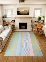 Blue and Pink Striped Checkered Rug by Heather Zhou
