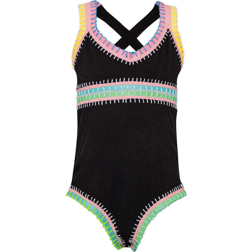 Black Pearl Sadie Rainbow Embroidered One Piece, Black