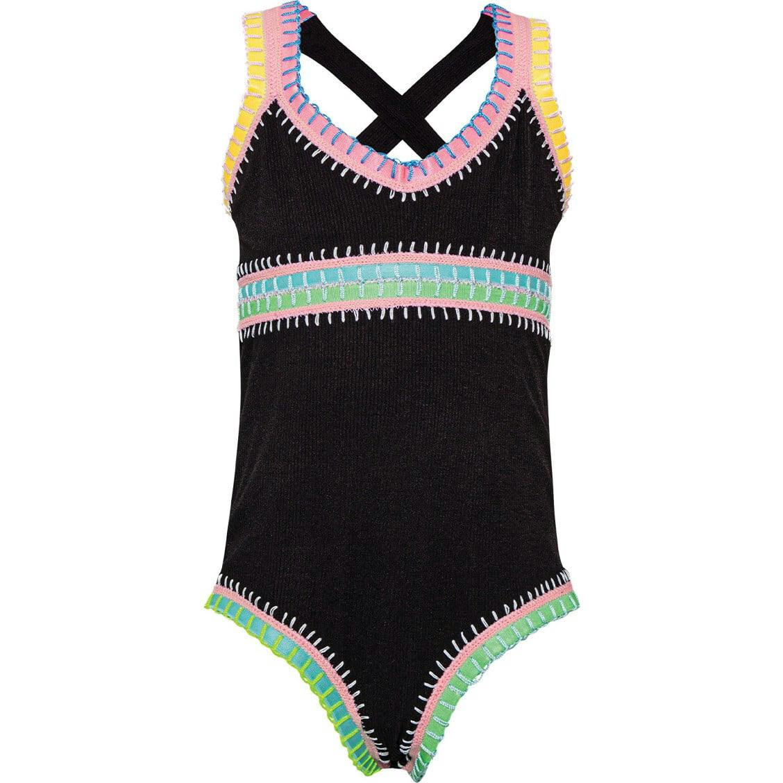 Black Pearl Sadie Rainbow Embroidered One Piece, Black