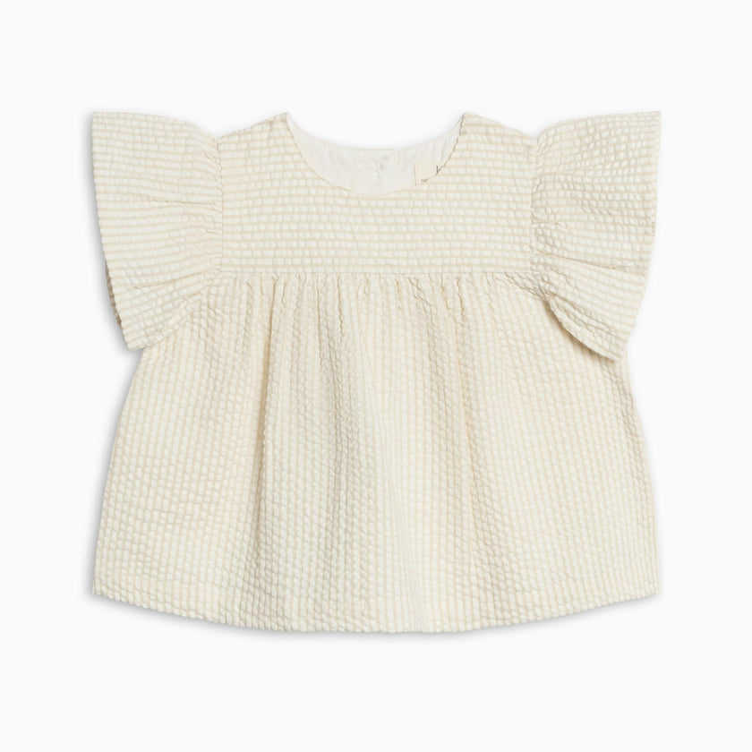 Viv Seersucker Ruffle Top - Dune Stripe
