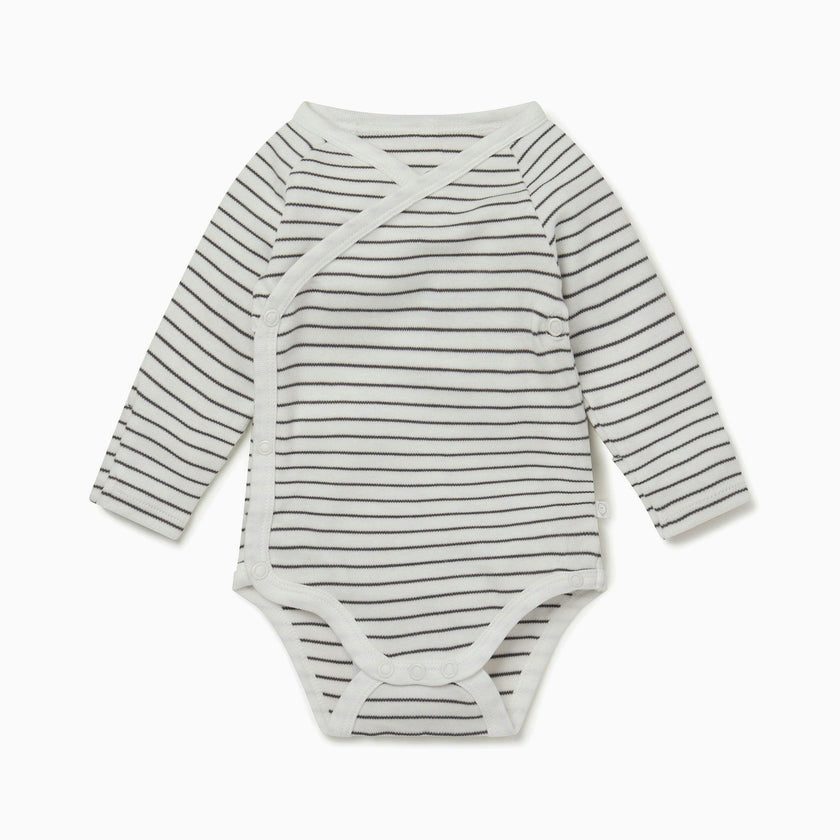 Long Sleeve Kimono Bodysuit - Grey Stripe