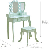 Teamson Kids Heart Glow Wooden Vanity Set With LED Lights Mirror & Stool