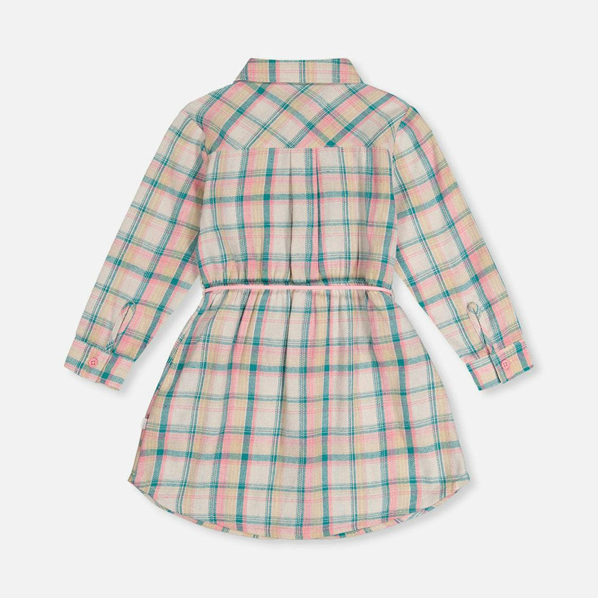 Shirt Dress with Belt Green and Pink Plaid