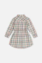 Shirt Dress with Belt Green and Pink Plaid