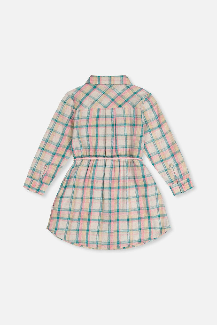 Shirt Dress with Belt Green and Pink Plaid