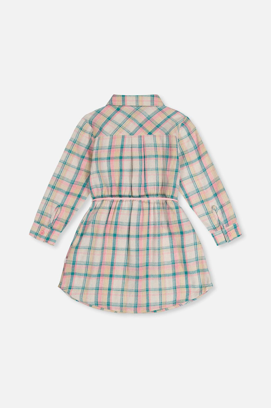 Shirt Dress with Belt Green and Pink Plaid