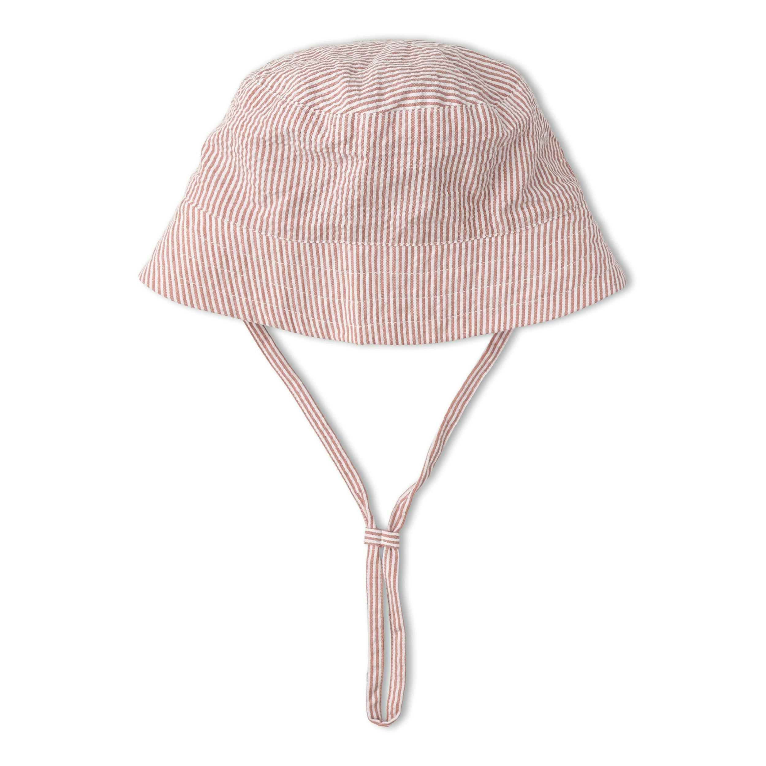 Organic Bucket Sun Hat - Coral Stripes