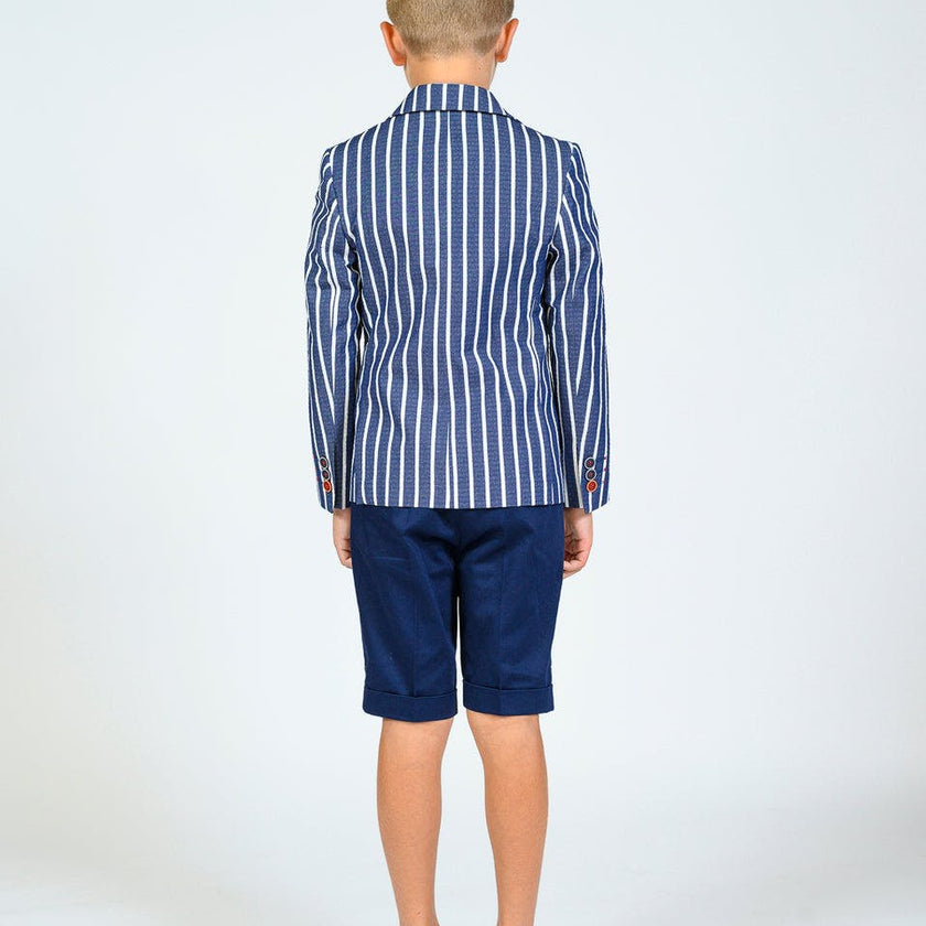 Navy Striped Embroidered Blazer