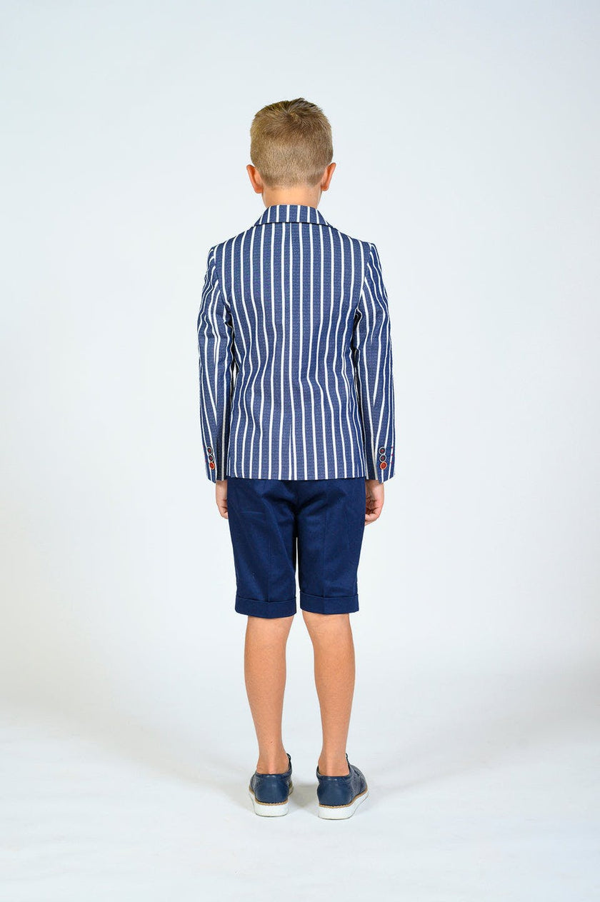 Navy Striped Embroidered Blazer