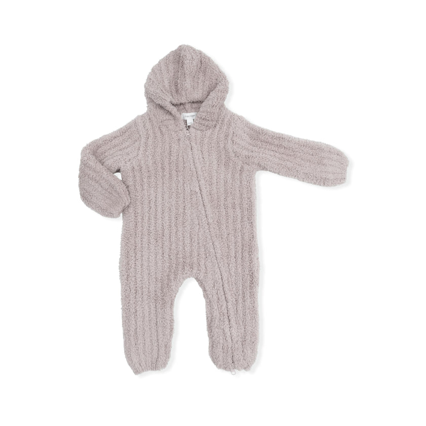Chenille - Stone Hooded Romper with Striped Texture