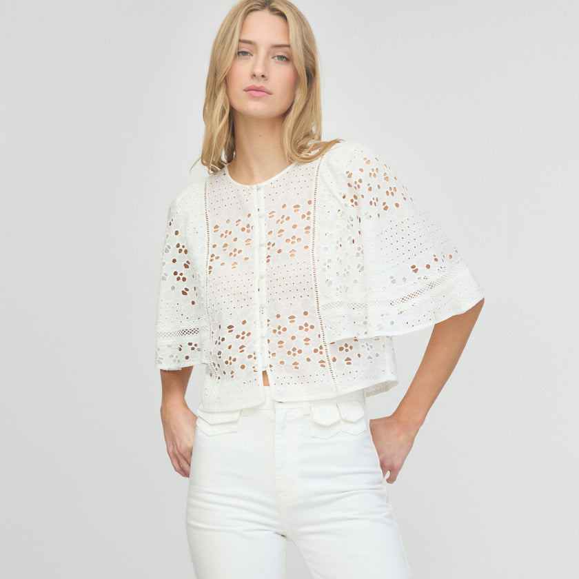 The Meadow Top - White Floral Broderie