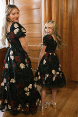 Mini Amora Dress in Obsidian Rose Embroidery