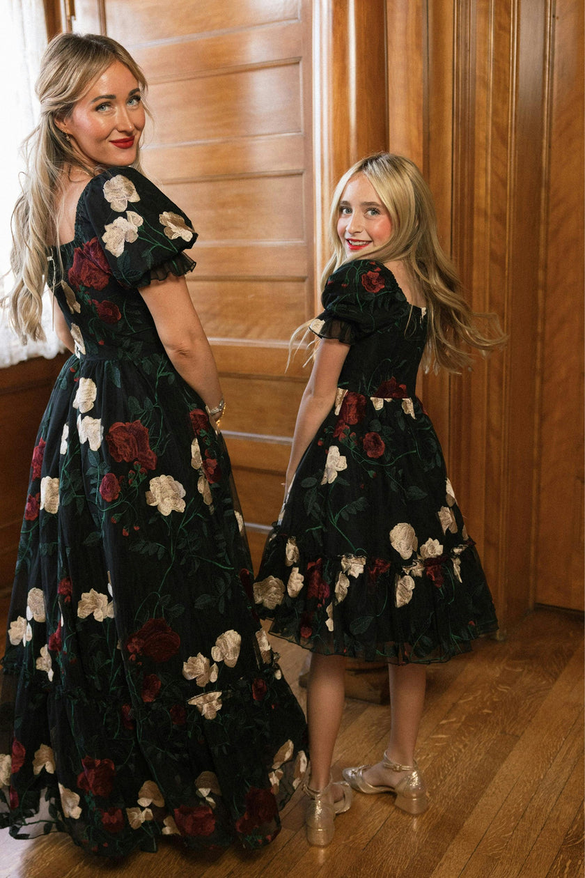 Mini Amora Dress in Obsidian Rose Embroidery