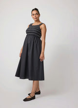 Square Neck Smocked Cotton Maternity Maxi Dress