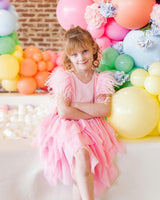 Gigi Feather Sleeve Tired Tulle Dress
