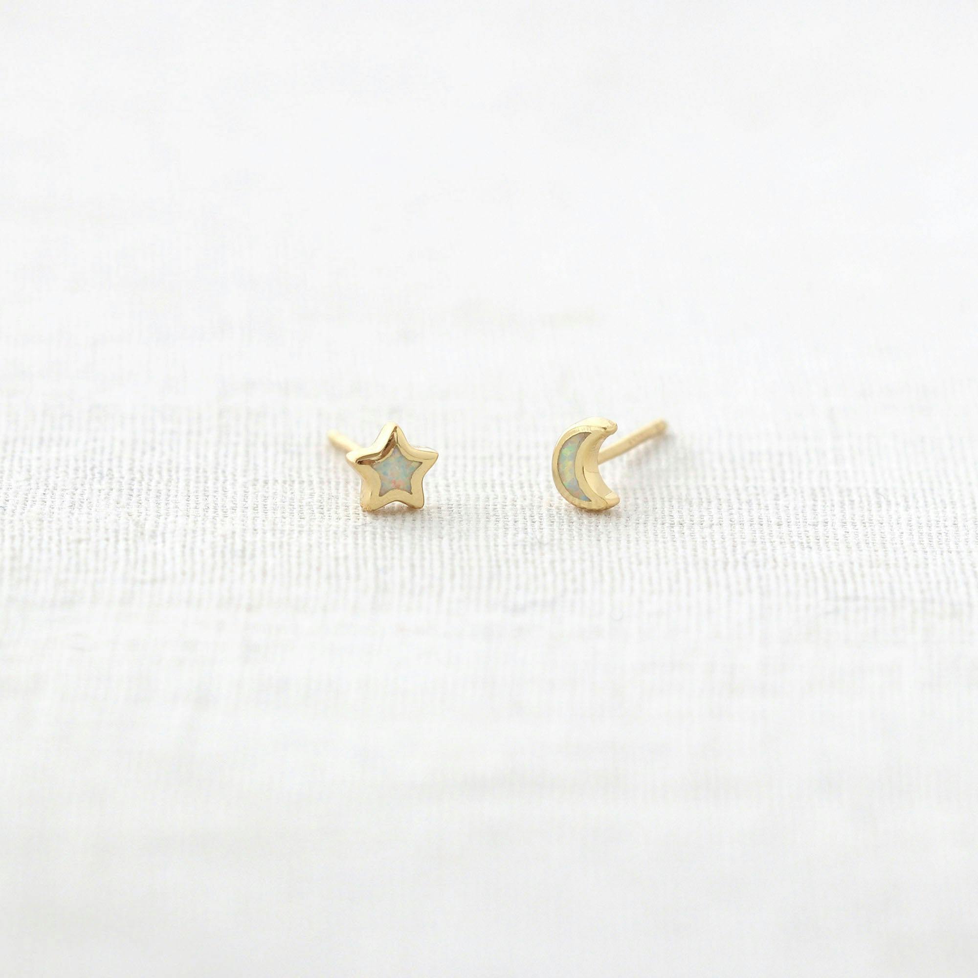 Opal Star Moon Stud Earrings