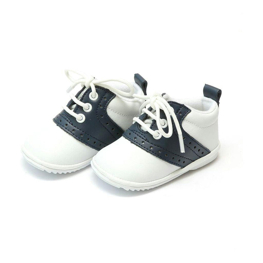 White & Navy Austin Boys Leather Oxford Shoe