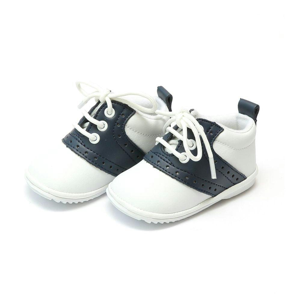 White & Navy Austin Boys Leather Oxford Shoe