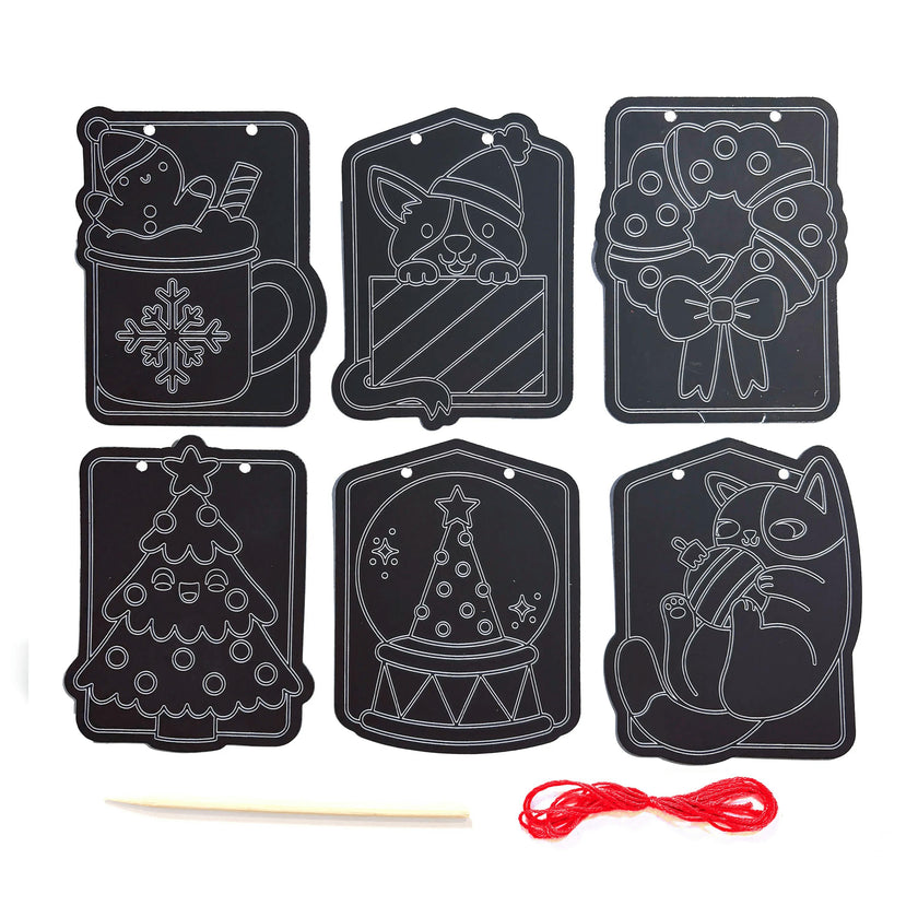 Scratch & Scribble Mini Window Banner Kit - Festive Friends - 6 Cards