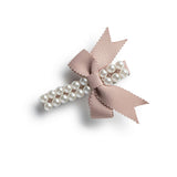 Halo Luxe Molly Double Strand Pearl Grosgrain Bow Clip - Mocha