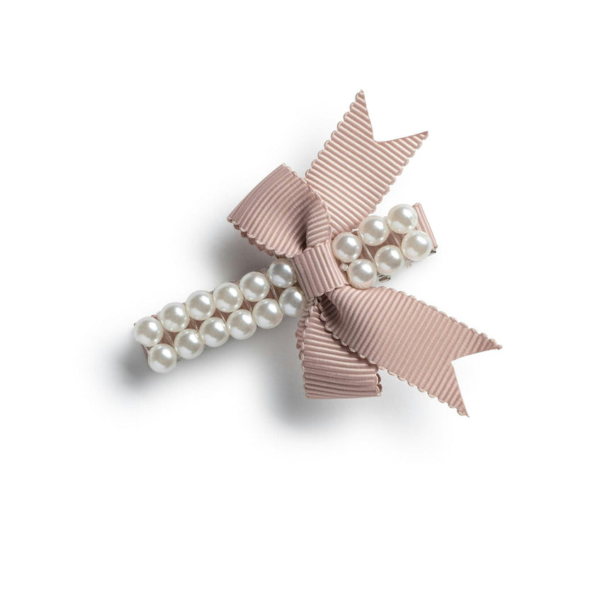 Halo Luxe Molly Double Strand Pearl Grosgrain Bow Clip - Mocha