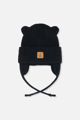 Baby Knit Hat With Strings Black