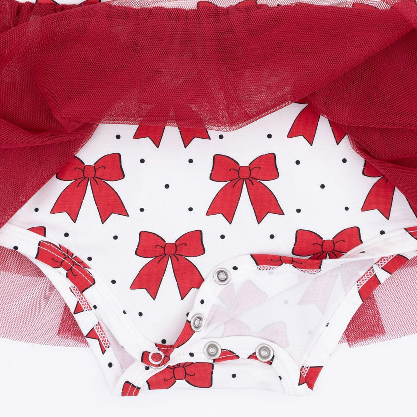 Festive Bows - Long Sleeve Tutu Bodysuit Dress