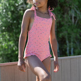 girls cranberry gingham halter one piece