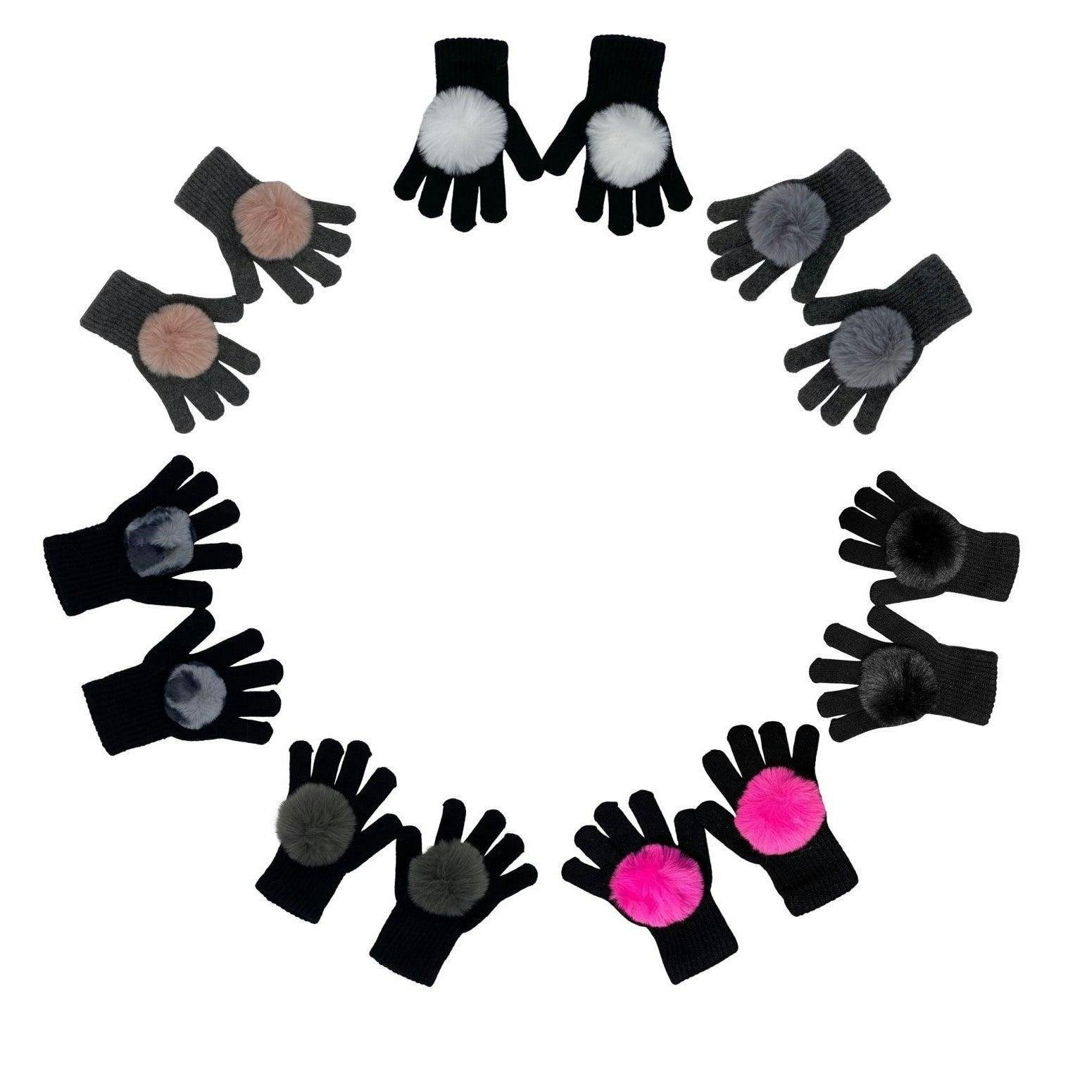 Faux Fur Pom Pom Gloves