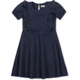 Organic Short Sleeve Knit Ruffle Dress, Blue