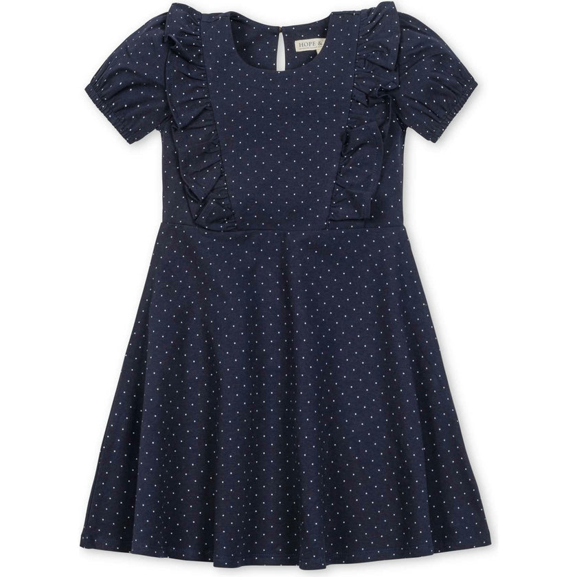 Organic Short Sleeve Knit Ruffle Dress, Blue