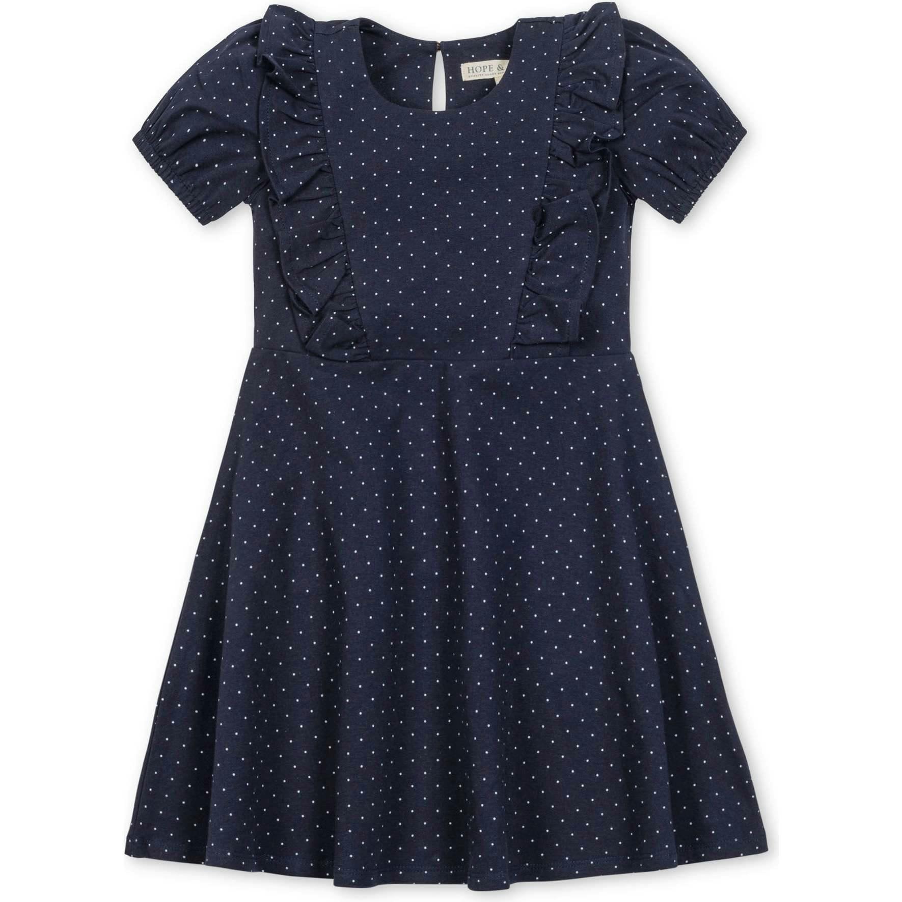 Organic Short Sleeve Knit Ruffle Dress, Blue