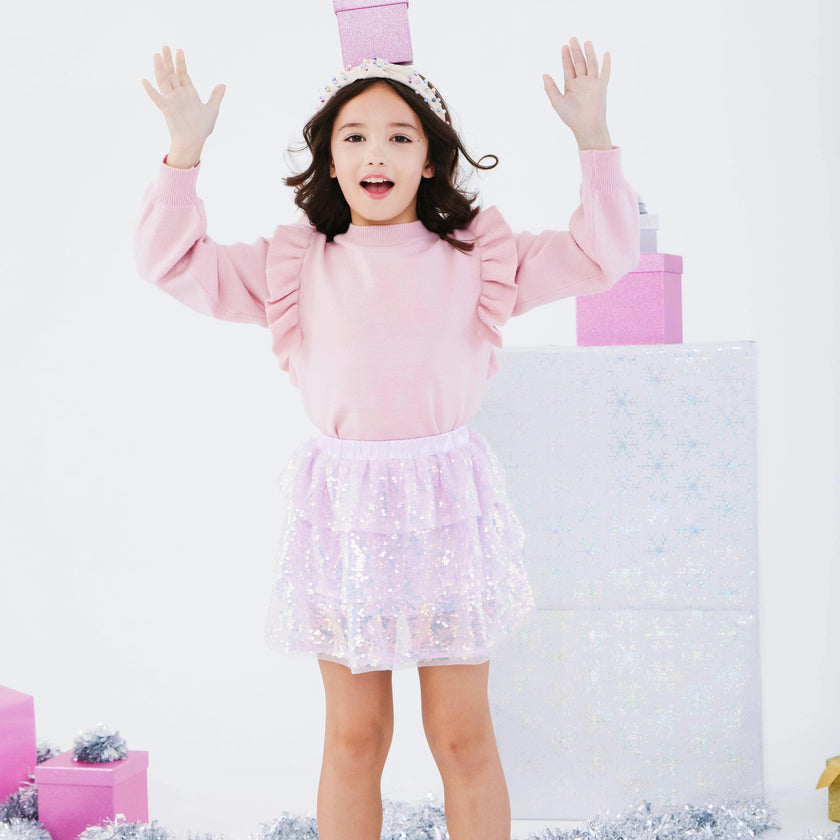Iridescent Shimmer Sequin Skirt Pink