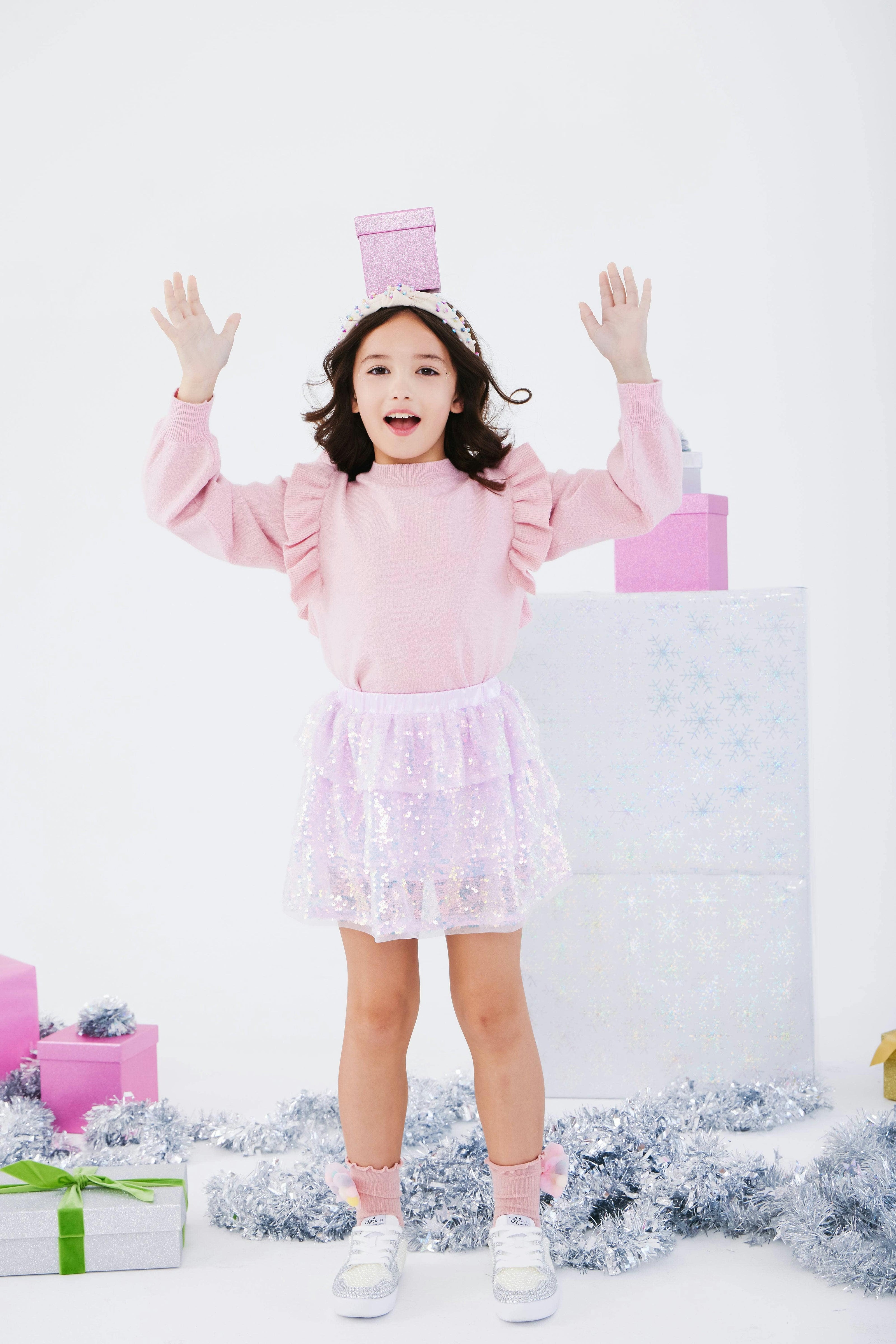 Iridescent Shimmer Sequin Skirt Pink